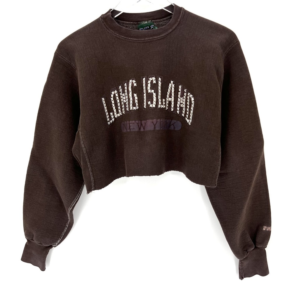 Vintage Y2K Long‎ Island New York Sweatshirt Size L Distressed Studded Brown